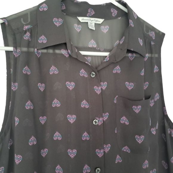 aeo American Eagle Outfitters Grey Gray heart sheer blouse top medium - Picture 2 of 5